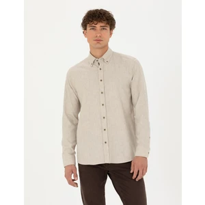 Pierre Cardin Erkek Bej Regular Fit Uzun Kollu Gömlek 50275625-VR011