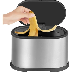 Kapaklı Mini Çöp Kovası, 4l Küçük Mutfak Kompost Kutusu Tezgah Üstü Çöp Kovası, Paslanmaz Çelik Mini Çöp Kovası Gümüş (Yurt Dışından)