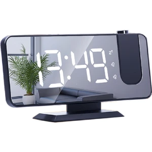LED Dijital Akıllı Çalar Saat 180 ° Erteleme Uyandırma Fonksiyonlu Zaman Projeksiyon Saati Masaüstü Dekoratif Saat Siyah (Yurt Dışından)