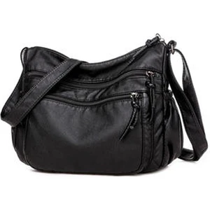 Xinhang Kadın Crossbody Pocketbook Ultra Yumuşak Yıkanmış Deri Çok Cepler Hafif Omuz Kadın Messenger Siyah Çanta (Yurt Dışından)