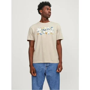 Jack & Jones Jeff Corp Erkek Bej Klasik Yaka Tişört