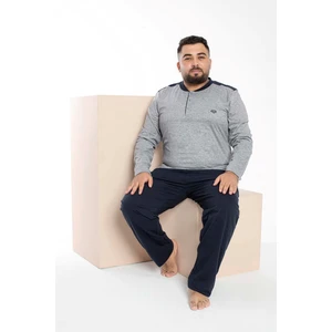 Erkek Büyük Beden 3 Düğme %100 Pamuk Cepli Mevsimlik Pijama Takımı