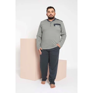 Erkek Büyük Beden 3 Düğme %100 Pamuk Cepli Mevsimlik Pijama Takımı