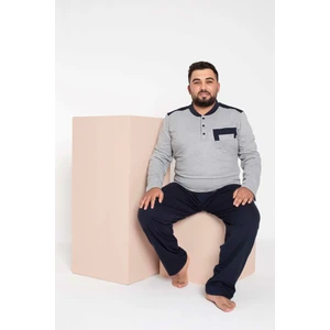 Erkek Büyük Beden 3 Düğme %100 Pamuk Cepli Mevsimlik Pijama Takımı