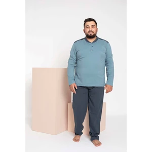 Erkek Büyük Beden 3 Düğme %100 Pamuk Cepli Mevsimlik Pijama Takımı