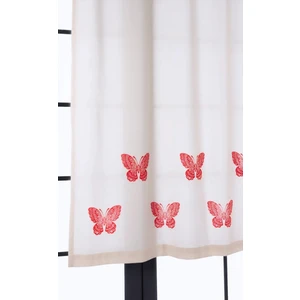 Pamuk İdea Kırmızı Kelebek Baskılı %100 Pamuklu Düz Keten + Tokat Taş Tahta Baskı Güneşlik Buldan Perdesi