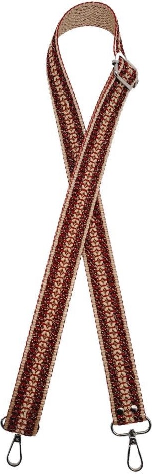Angel Çanta Aksesuar 120X3 cm Polyester Kolon Çanta Sapı Bej Kırmızı Simli Gümüş Metalli görsel 2