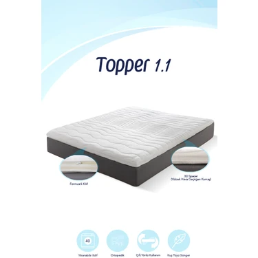 Mavi Ay Yatak - Yatak Pedi - Topper 1.1 - Soft Sünger - Yıkanabilir Fermuarlı Kılıflı - 6