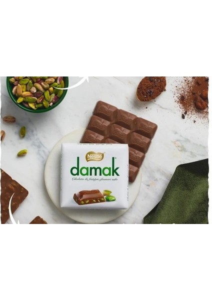 Damak Antep Fıstıklı Sütlü Kare Çikolata 60 gr x 12 Adet
