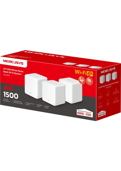 Halo H60X(3-pack), AX1500Mbps, Dual-Band, Gigabit Portları, 100'e Kadar Cihaz Bağlanabilir, 550 m²'ye Kadar Kapsama, Akıllı Bağlantı, Mobil Uygulama ile Kolay Kurulum, Wi-Fi 6 Mesh Sistemi