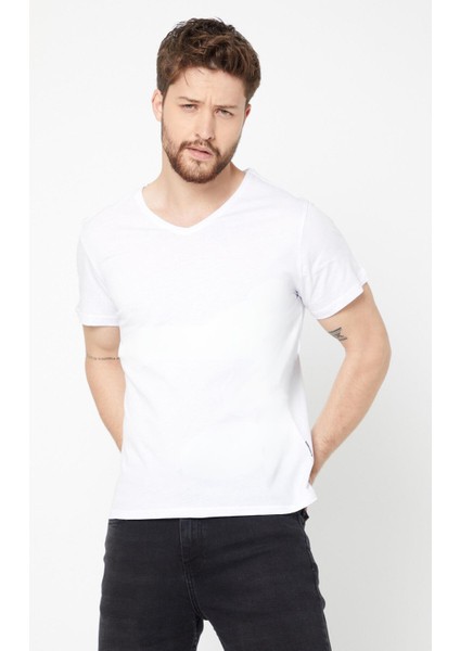 Erkek Çok Renkli T- Shirt Regular Fit Rahat Kesim V Yaka 4'lü Basic Tişört Paketi