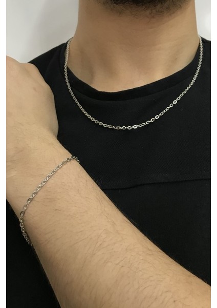Forse Model Erkek Bileklik ve Kolye Zincir Set eck09s