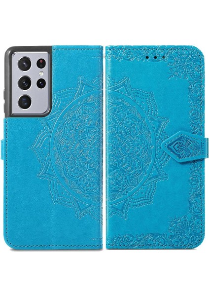 Samsung S21 Ultra Flip Kapak Için Zarif Desen Deri Kılıf (Yurt Dışından)