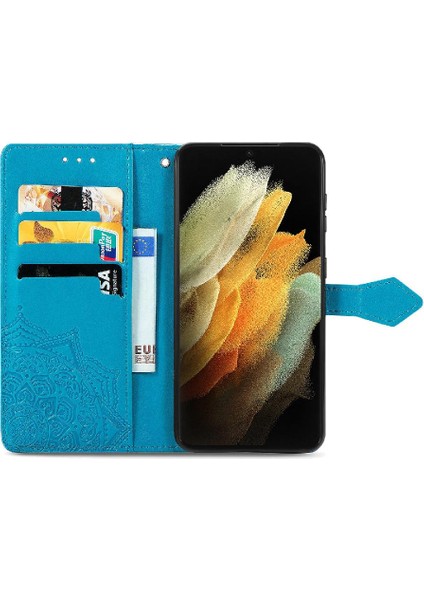 Samsung S21 Ultra Flip Kapak Için Zarif Desen Deri Kılıf (Yurt Dışından)