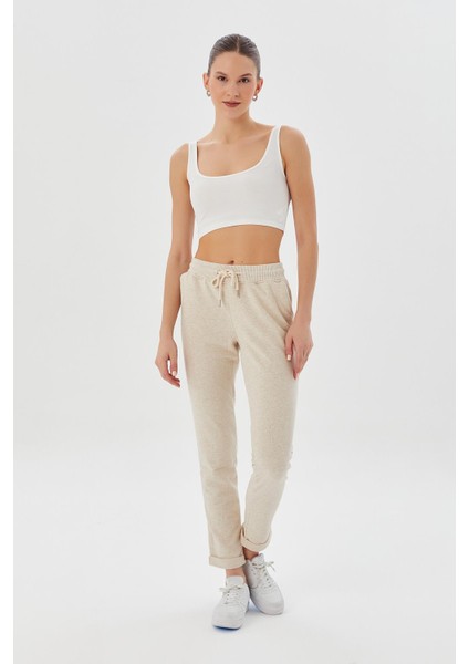 Kadın Kısa Crop Askılı Ekru Basic