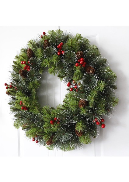 Silhouette Noel Çelenk Çam Iğnesi Kırmızı Meyve Dekoratif Çelenk Pencere Düzenlemesi Ön Kapı Pencere Asılı Çelenk 40 cm (Yurt Dışından)