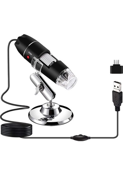 3'ü 1 Arada USB Mikroskop 1600X Büyütme 8 LED Taşınabilir Mikroskop Mini Endoskop, Tip-C Dönüşüm Başlığı ile (Yurt Dışından)