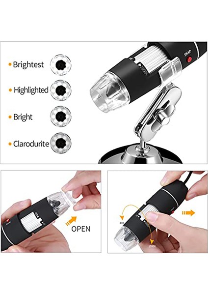 3'ü 1 Arada USB Mikroskop 1600X Büyütme 8 LED Taşınabilir Mikroskop Mini Endoskop, Tip-C Dönüşüm Başlığı ile (Yurt Dışından)