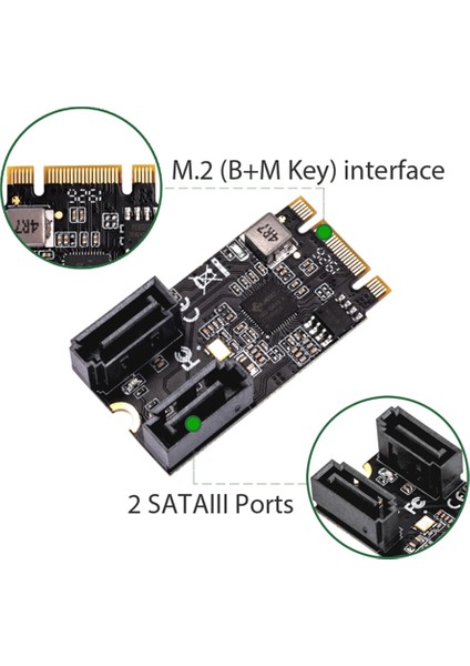 Silhouette M2 Pcıe Nvme SATA6G 2 Bağlantı Noktası Sata Iıı 6 Gb/s M.2 22X42 M Anahtar ve B Anahtar Denetleyici Adaptör Kartı JMB582 (Yurt Dışından)