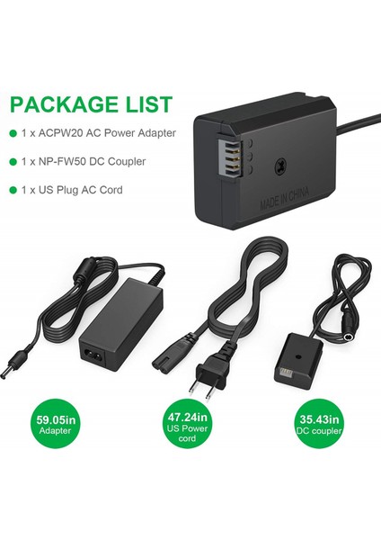 Silhouette AC-PW20 NP-FW50 Kukla Pil Ac Güç Kaynağı Adaptörü Dc Çoğaltıcı Kiti Alpha A5100 A6500 A6400 A6000 A55 A7 (Yurt Dışından)