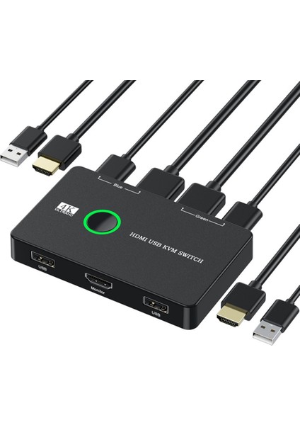 Silhouette Kvm Switch 2 Bağlantı Noktalı Kutu USB ve 2 Bilgisayar Için Uyumlu Anahtar Paylaşımlı Klavye Fare Yazıcı ve Bir Hd Monitör (Yurt Dışından)