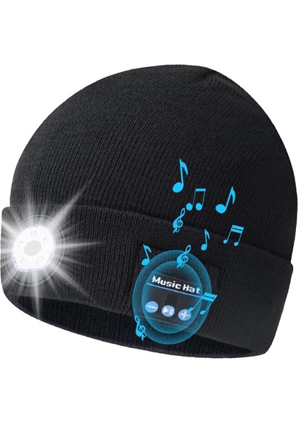 Silhouette Bere Şapka Unisex Bere Yumuşak Siyah Örme Şapka LED Işık ile Kablosuz Bluetooth Akıllı Kap Kulaklık Kulaklık (Yurt Dışından)