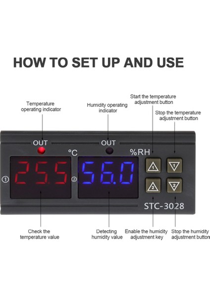 Silhouette Dc 12V Çift Dijital Termostat Sıcaklık Nem Kontrolü Termometre Higrometre Kuluçka Denetleyicisi STC-3028 (Yurt Dışından)