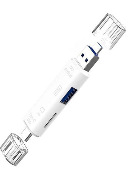 Silhouette 5'i 1 Arada USB 2.0 Tip C/usb/mikro-Usb/tf/sd Hafıza Kartı Okuyucu Otg Kart Okuyucu Adaptörü Mobil, Beyaz (Yurt Dışından)