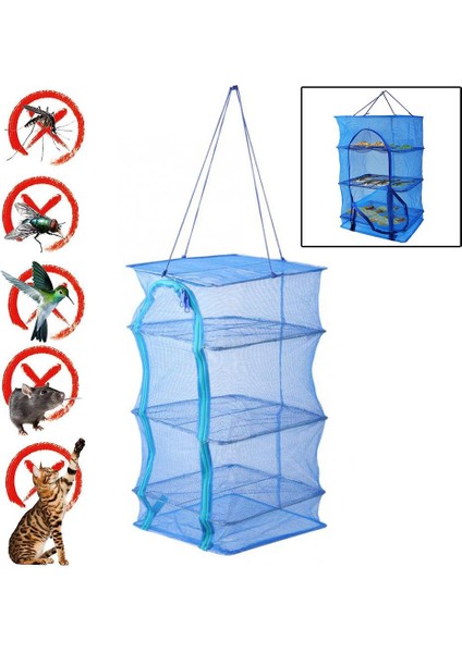 35X35X65CM Tarzı Katlanabilir 4 Katlı Kurutma Ağı Balık Ağı Kurutma Rafı Asılı Sebze Balık Yemekleri Kurutma Ağı 35 x 35 x 65CM Pe Askı Balık Ağı (Yurt Dışından)
