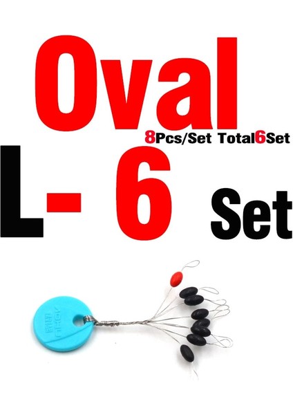Oval L 6set Stili Mnft 6 Setlot (48 Adet) Kauçuk Space Beaze Siyah Oval Stoper Balıkçılık Bobber Dikey Fasulye Sazan Olta Takımı Kolay Kullanım (Yurt Dışından)