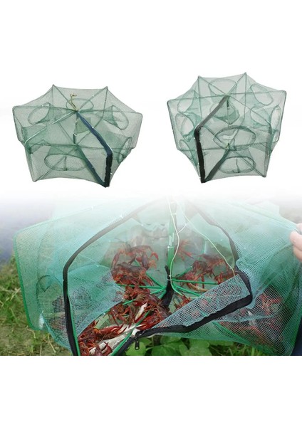 Yeşil Stil 6 Delik Otomatik Balık Ağı Karides Kafesi Naylon Katlanabilir Yengeç Balık Tuzağı Döküm Crayfrimp Catcher Tank Tuzak Kafesleri Раколовк (Yurt Dışından)