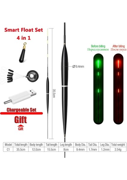 G Tarzı Akıllı LED Balıkçılık Elektronik Şamandıra Seti + USB Şarj Balık Isırığı Otomatik Olarak Renk Değişimini Hatırlat Gece Olta Takımı Şamandıra (Yurt Dışından)