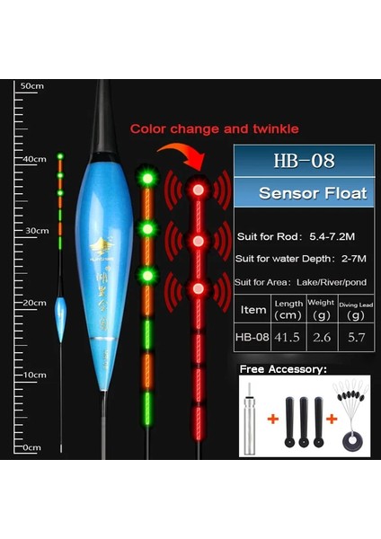 HB08 1 Parça Tarzı Hljfıshıng Balıkçılık Şamandıra Elektrikli Şamandıra Yerçekimi Sensörü Akıllı Ic Dahili Balık Yemleri Anten Renk Değiştirme LED Işıklı Şamandıra (Yurt Dışından)