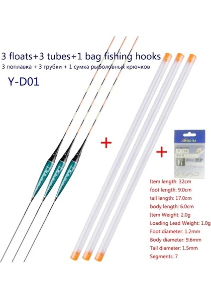Y-D01 Stili 3 Adetlot Elektrikli Balıkçılık Şamandıraları + 3 Adet Şamandıra Tüpleri + 1 Çanta Hediye Kancaları Işıklı Şamandıra Göl Nehir Bobber Nano Şamandıra Pilsiz (Yurt Dışından)