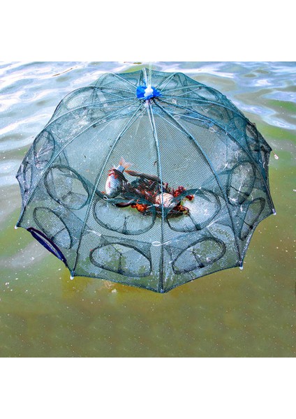 4 Delik Stili Güçlendirilmiş Otomatik Balık Ağı Karides Kafesi Naylon Katlanabilir Şemsiye Şekli Yengeç Balık Tuzağı Döküm Net Döküm Katlanır Net (Yurt Dışından)