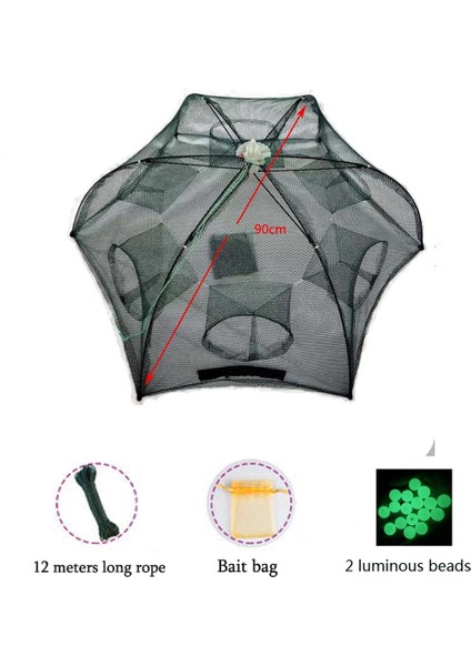 A- 6 Delikli Stil Katlanır Taşınabilir Altıgen Net Balık Ağı Döküm Kerevit Yakalayıcı Balık Tuzağı Karides Yakalayıcı Tank Kafes Ağı (Yurt Dışından)