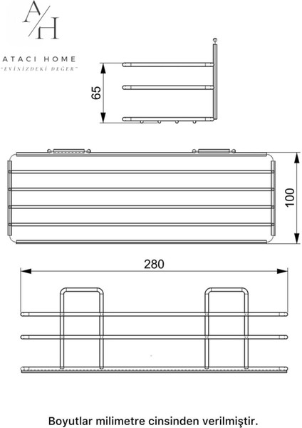 Atacı Home 3'lü Set Yapışkanlı 4 Kancalı Paslanmaz Banyo Rafı Mat Siyah Banyo Şampuanlık Duşakabin Duş Askısı