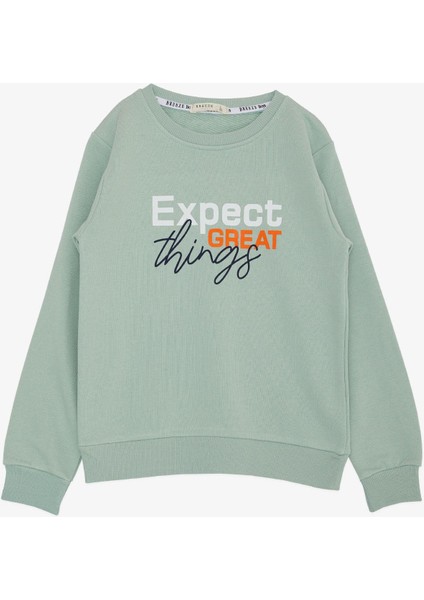 Erkek Çocuk Sweatshirt Yazı Baskılı 4-8 Yaş, Mint Yeşili