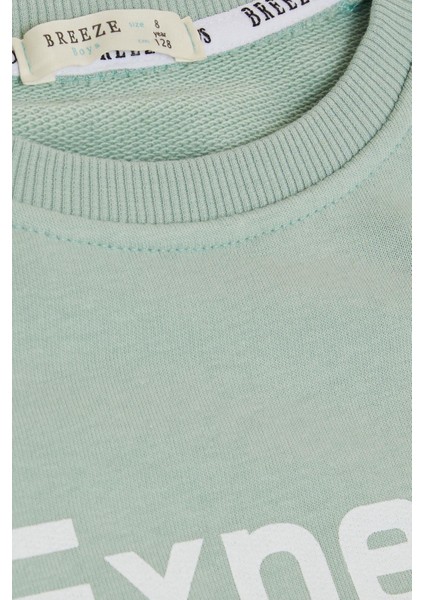 Erkek Çocuk Sweatshirt Yazı Baskılı 4-8 Yaş, Mint Yeşili