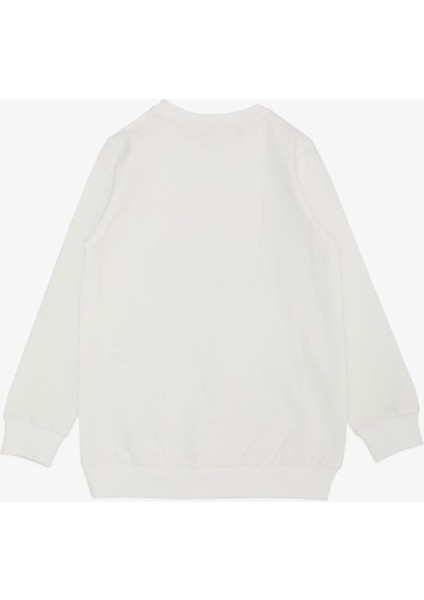 Kız Çocuk Sweatshirt Yaldızlı Yazı Baskılı 6-12 Yaş, Ekru