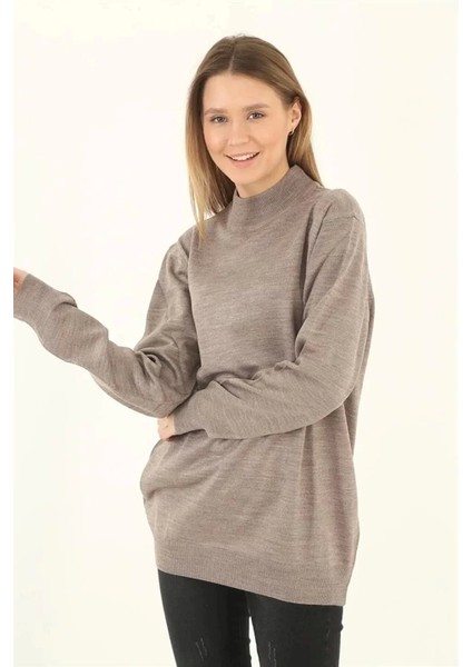 Kadın Yarım Balıkçı Yaka Triko Kazak - Vizon fiyatları