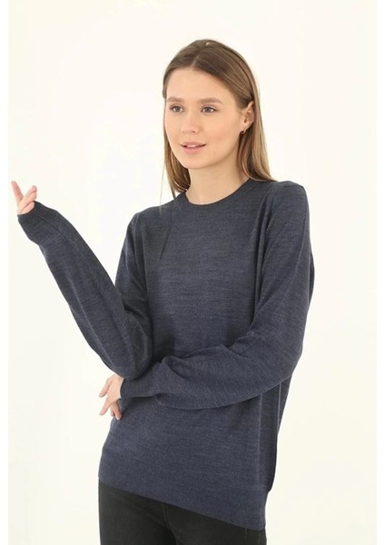 Kadın Bisiklet Yaka Düz Kazak - Indigo