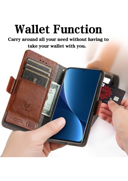 Xiaomi 12 Pro Cüzdan Kılıfı, Kart Tutuculu Pu Deri Flip Kılıf Rfıd Engelleme Kickstand Telefon Kapağı (Yurt Dışından)