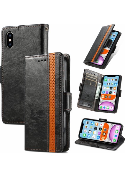 Apple iPhone X/xs Cüzdan Kılıfı, Kart Tutuculu Pu Deri Flip Kılıf Rfıd Engelleme Kickstand Telefon Kapağı (Yurt Dışından)