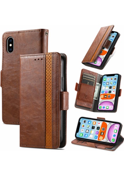 Apple iPhone X/xs Cüzdan Kılıfı, Kart Tutuculu Pu Deri Flip Kılıf Rfıd Engelleme Kickstand Telefon Kapağı (Yurt Dışından)