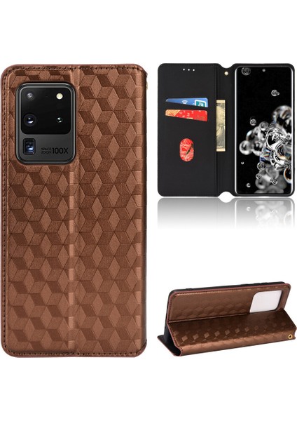 Samsung Galaxy S20 Ultra ile Uyumlu Cüzdan Hakiki Deri Darbeye Dayanıklı Tpu Kılıf Dayanıklı Flip Kitap Katlama Standı (Yurt Dışından)
