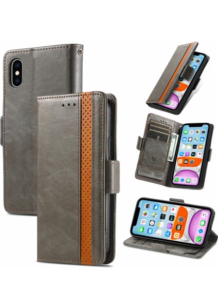 Apple iPhone X/xs Cüzdan Kılıfı, Kart Tutuculu Pu Deri Flip Kılıf Rfıd Engelleme Kickstand Telefon Kapağı (Yurt Dışından)