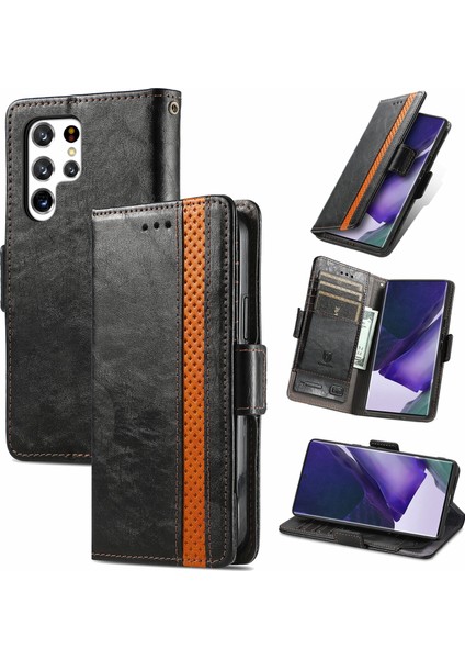 Samsung Galaxy S22 Ultra Cüzdan Kılıfı, Kart Tutuculu Pu Deri Flip Kılıf Rfıd Engelleme Kickstand Telefon Kapağı (Yurt Dışından)