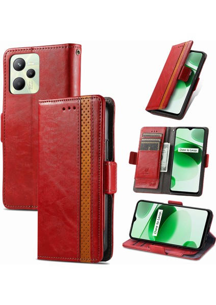 Realme C35 Cüzdan Kılıfı, Kart Tutuculu Pu Deri Flip Kılıf Rfıd Engelleme Kickstand Telefon Kapağı (Yurt Dışından)
