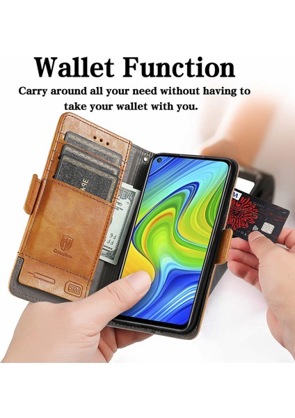 Redmi Note 9 4g Cüzdan Kılıfı, Kart Tutuculu Pu Deri Flip Kılıf Rfıd Engelleme Kickstand Telefon Kapağı (Yurt Dışından)
